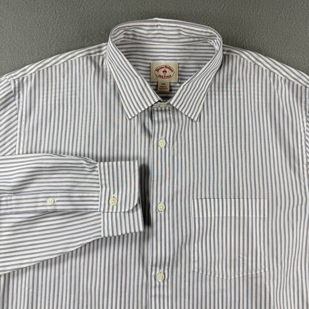 Brooks Brothers Red Fleece Mens XXL Striped Button Down Shirt Cotton Long Sleeve